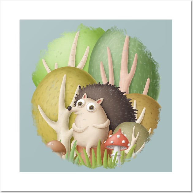 Cute hedgehog in forest Wall Art by CaptainPixel